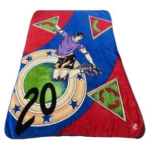 Vintage Novatex Queen Size Blanket Roller Skater Red Blue Plush Throw 59x86